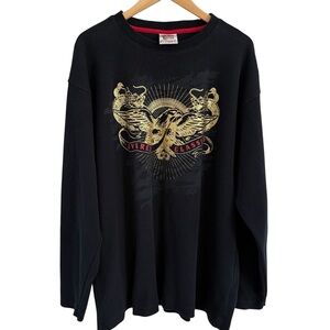 Avirex Thermal Shirt Mens‎ XXL Black Waffle Knit Streetwear Gold Logo Tee